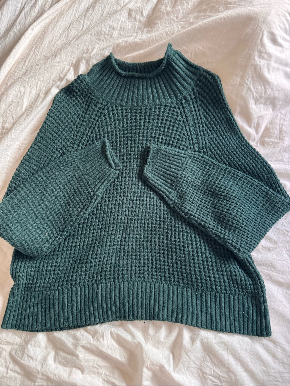 Women’s Teal Waffle-Knit Pullover Sweater